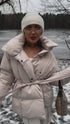 Puffy, short jacket with tie belt - light beige